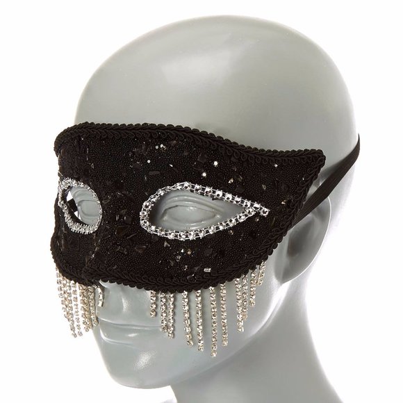 Halloween Fringe Mysterious  Accessories Costumes Eyes Black Mask One Size New - Picture 3 of 7